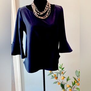Large Green Envelope Navy Bell Sleeve Top Anthropolgie Brand